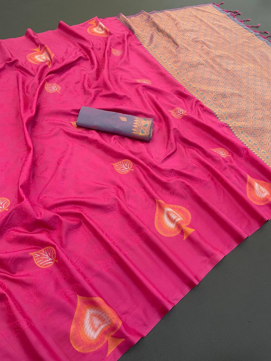 Vestigial Dark Pink Soft Banarasi Silk Saree With Imaginative Blouse Piece
