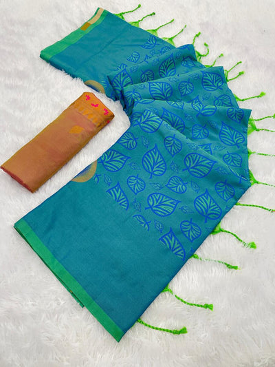 Seraglio Firozi Soft Banarasi Silk Saree With Beautiful Blouse Piece