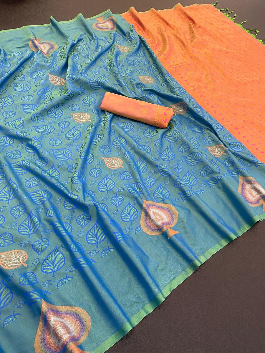 Seraglio Firozi Soft Banarasi Silk Saree With Beautiful Blouse Piece