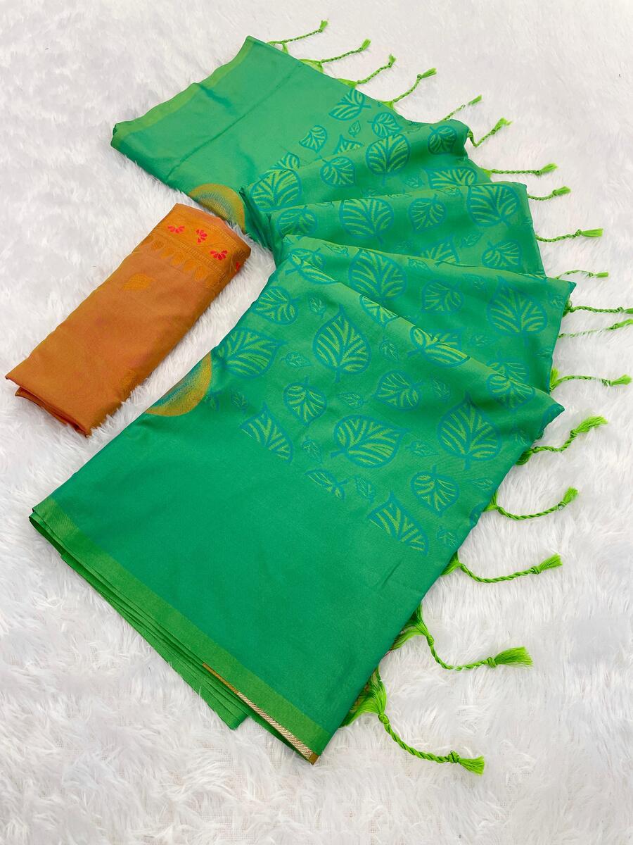 Allure Green Soft Banarasi Silk Saree With Alluring Blouse Piece
