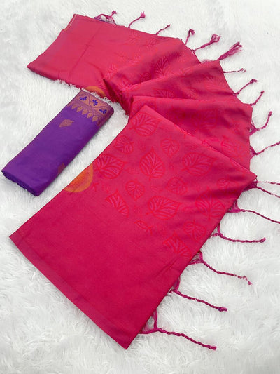 Vestigial Magenta Soft Banarasi Silk Saree With Palimpsest Blouse Piece