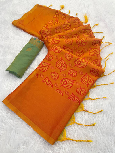 Marvellous Orange Soft Banarasi Silk Saree With Incomparable Blouse Piece