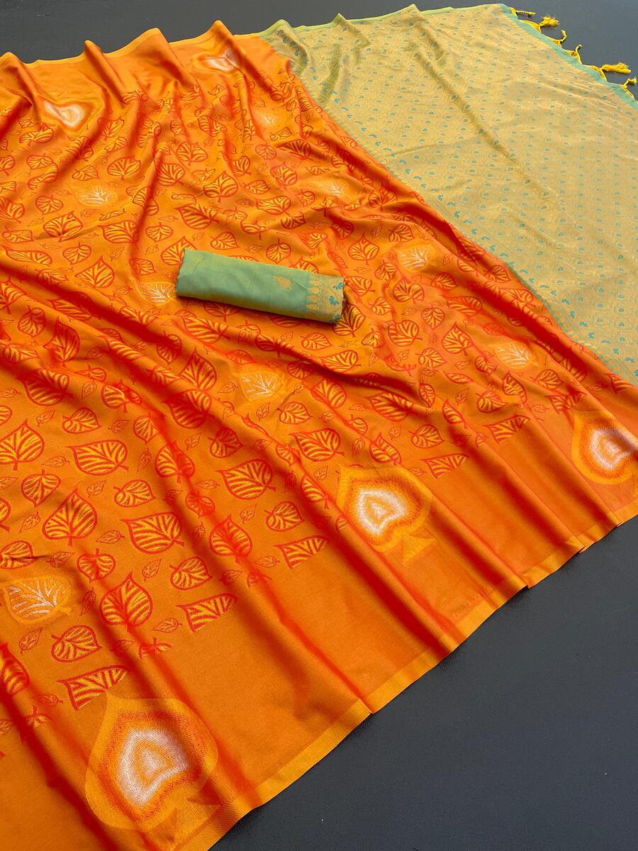 Marvellous Orange Soft Banarasi Silk Saree With Incomparable Blouse Piece