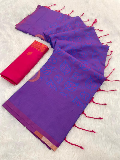 Flamboyant Purple Soft Banarasi Silk Saree With Charismatic Blouse Piece