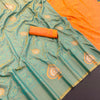 Appealing Sea Green Soft Banarasi Silk Saree With Diaphanous Blouse Piece