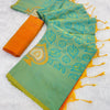 Appealing Sea Green Soft Banarasi Silk Saree With Diaphanous Blouse Piece