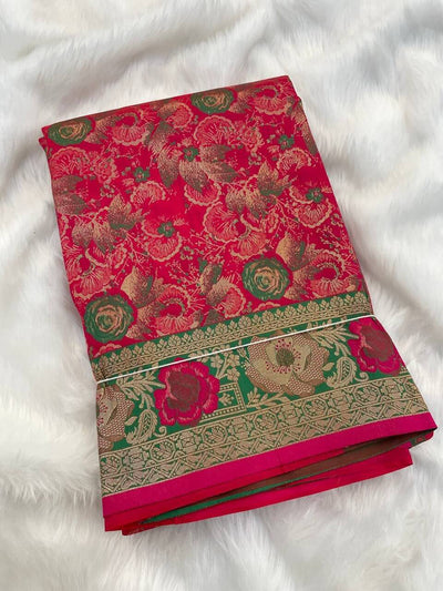 Staring Dark Pink Soft Banarasi Silk Saree With Groovy Blouse Piece