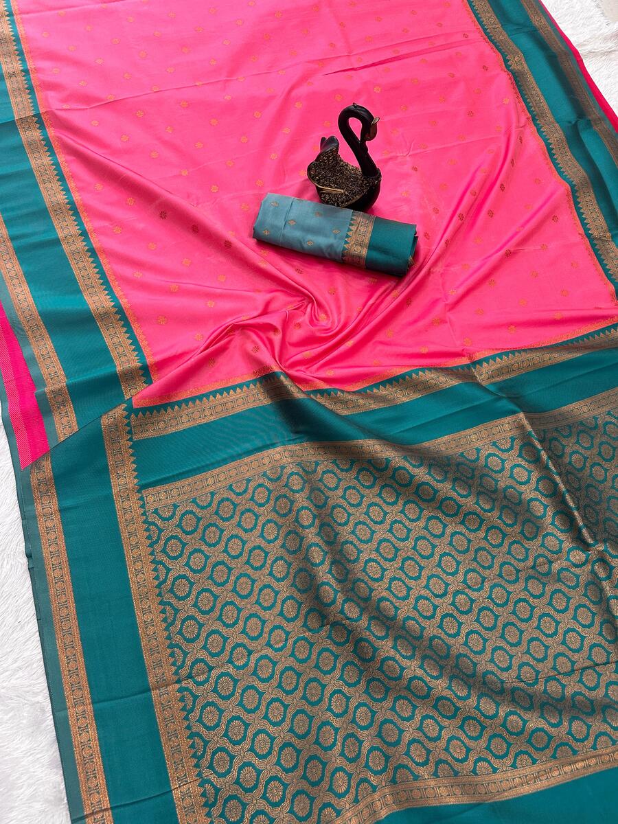 Luxuriant Dark Pink Soft Banarasi Silk Saree With Posh Blouse Piece