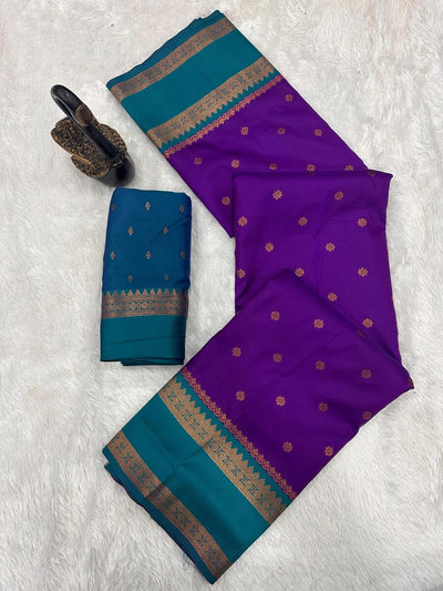 Beleaguer Royal Purple Soft Banarasi Silk Saree With Demanding Blouse Piece