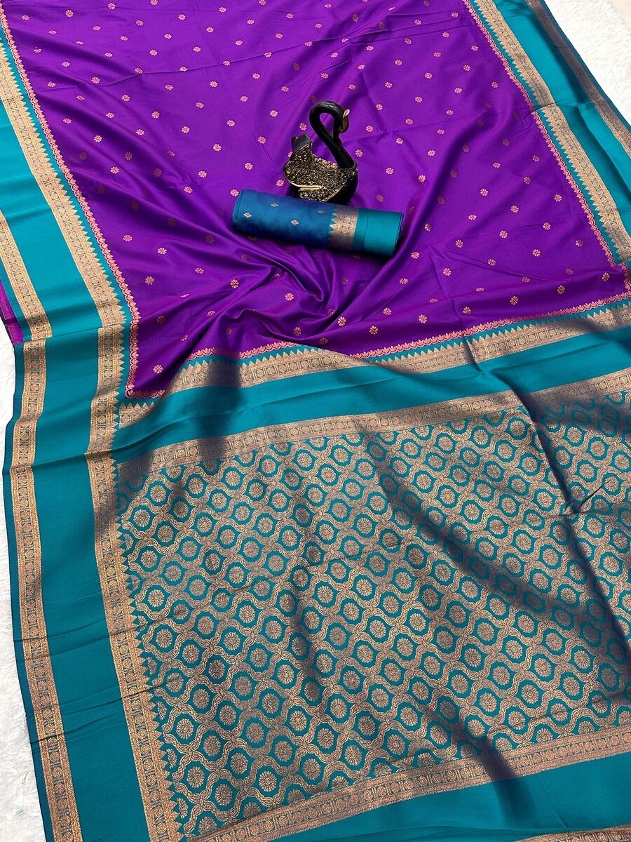 Beleaguer Royal Purple Soft Banarasi Silk Saree With Demanding Blouse Piece