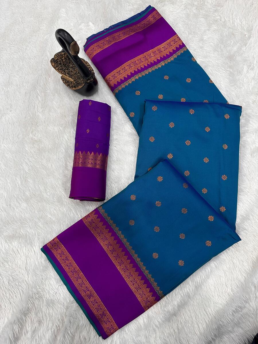 Sophisticated Teal Blue Soft Banarasi Silk Saree With Rhapsodic Blouse Piece