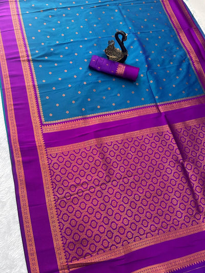 Sophisticated Teal Blue Soft Banarasi Silk Saree With Rhapsodic Blouse Piece