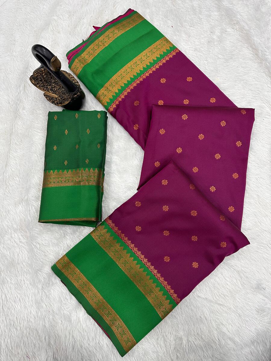 Impressive Wine Soft Banarasi Silk Saree With Lovely Blouse Piece