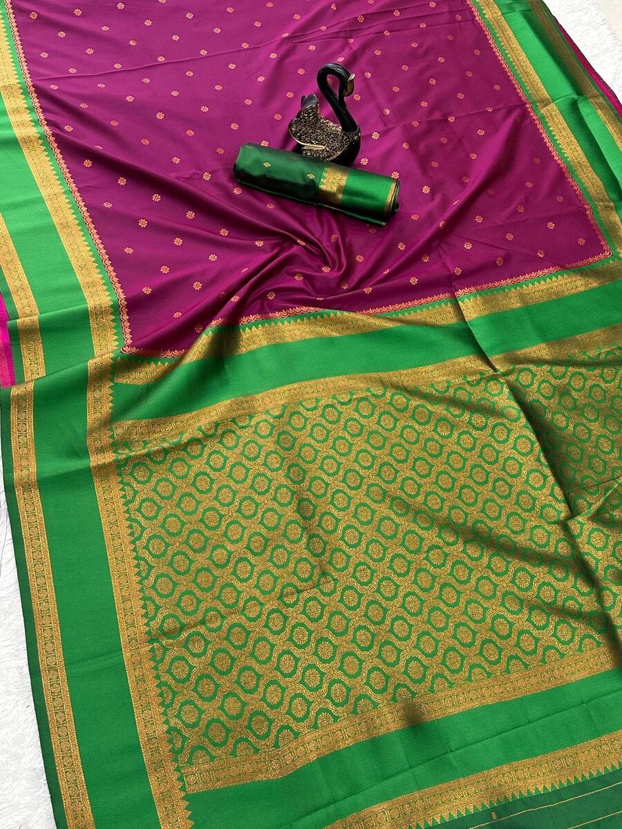Impressive Wine Soft Banarasi Silk Saree With Lovely Blouse Piece