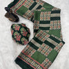 Exemplary Dark Green Ajrakh Printed Gajji Soft Silk Saree With Fragrant Blouse Piece