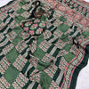 Exemplary Dark Green Ajrakh Printed Gajji Soft Silk Saree With Fragrant Blouse Piece