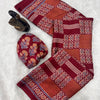 Glamorous Maroon Ajrakh Printed Gajji Soft Silk Saree With Assemblage Blouse Piece