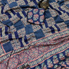 Seraphic Navy Blue Ajrakh Printed Gajji Soft Silk Saree With Snazzy Blouse Piece