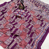Panoply Purple Ajrakh Printed Gajji Soft Silk Saree With Resplendent Blouse Piece