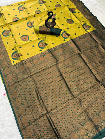 Whimsical Yellow Soft Silk Saree With Glowing Blouse Piece