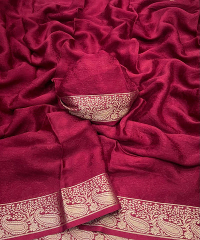 Allure Dark Pink Soft Banarasi Silk Saree With Twirling Blouse Piece