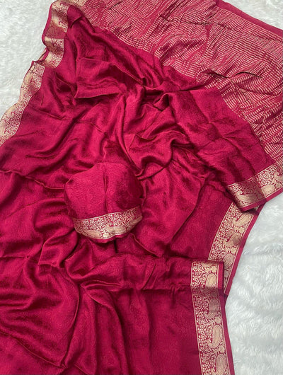 Allure Dark Pink Soft Banarasi Silk Saree With Twirling Blouse Piece