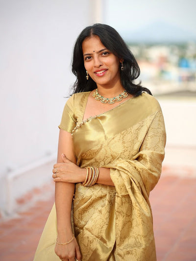 Lagniappe Golden Soft Tissue Silk Saree With Petrichor Blouse Piece