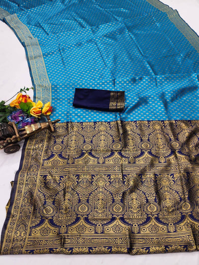 Gratifying Firozi Soft Silk Saree With Intricate Blouse Piece