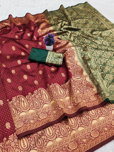 Winsome Maroon Soft Silk Saree With Gossamer Blouse Piece