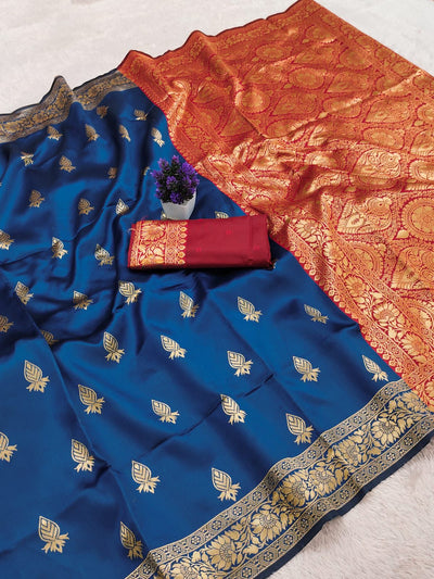 Elegant Navy Blue Soft Silk Saree With Bucolic Blouse Piece