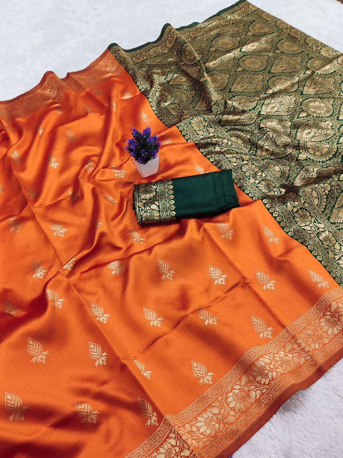 Exceptional Orange Soft Silk Saree With Preferable Blouse Piece