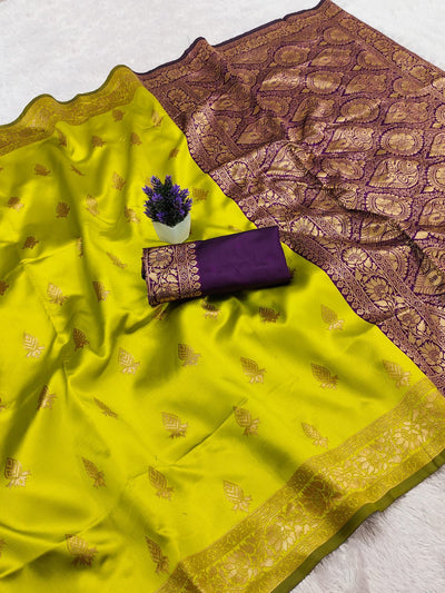 Chatoyant Yellow Soft Silk Saree With Embrocation Blouse Piece