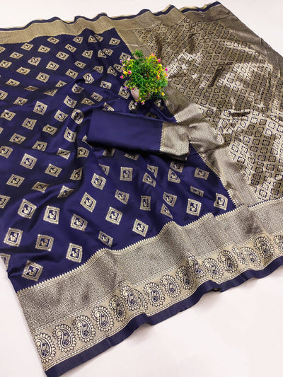 Unequalled Navy Blue Soft Silk Saree With Refreshing Blouse Piece