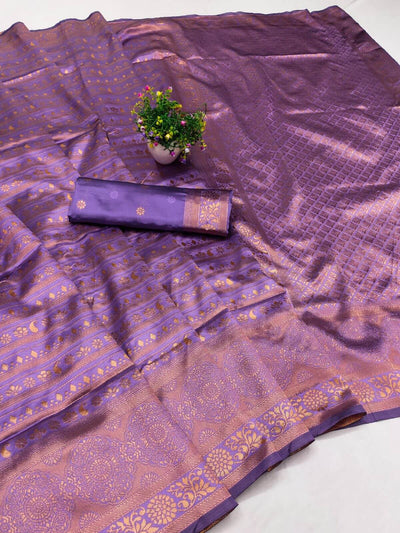 Stylish Lavender Soft Silk Saree With Intricate Blouse Piece