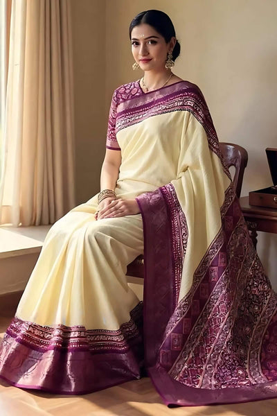 Designer Beige Digital Printed Dola Silk Saree With Jubilant Blouse Piece