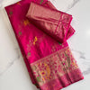 Enamoring Dark Pink Soft Banarasi Silk Saree With Opulent Blouse Piece