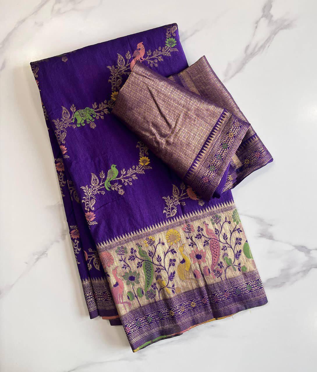 Blissful Royal Purple Soft Banarasi Silk Saree With Sumptuous Blouse Piece