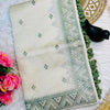 Stunner Off White Embroidery Work Tussar Silk Saree With Elision Blouse Piece