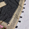 Classy Black Embroidery Work Tussar Silk Saree With Brood Blouse Piece