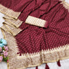 Amiable Maroon Embroidery Work Tussar Silk Saree With Engaging Blouse Piece