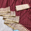 Amiable Maroon Embroidery Work Tussar Silk Saree With Engaging Blouse Piece