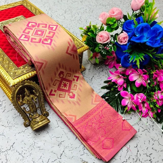 Comely Beige Soft Banarasi Silk Saree With Incomparable Blouse Piece