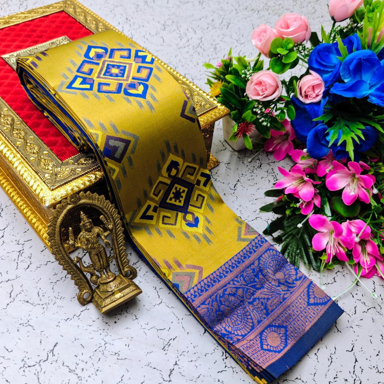 Pretty Mustard Soft Banarasi Silk Saree With Invaluable Blouse Piece