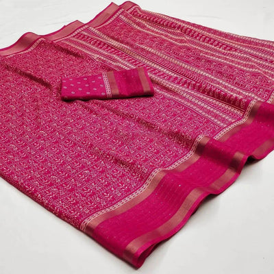 Ailurophile Dark Pink Digital Printed Dola Silk Saree With Exquisite Blouse Piece