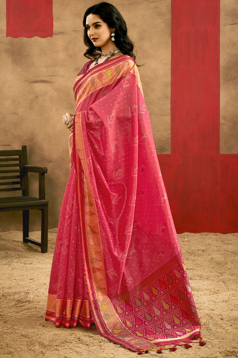 Ideal Dark Pink Soft Banarasi Silk Saree With Impressive Blouse Piece