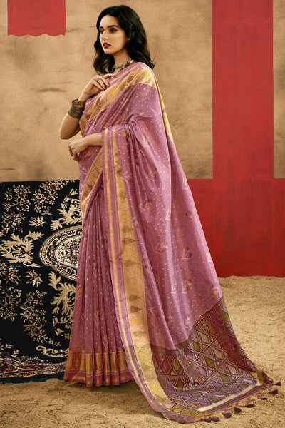 Elision Lavender Soft Banarasi Silk Saree With Lovely Blouse Piece