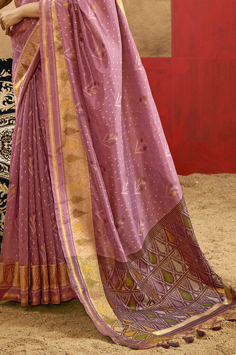 Elision Lavender Soft Banarasi Silk Saree With Lovely Blouse Piece