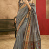 Flameboyant Grey Soft Banarasi Silk Saree With Diaphanous Blouse Piece