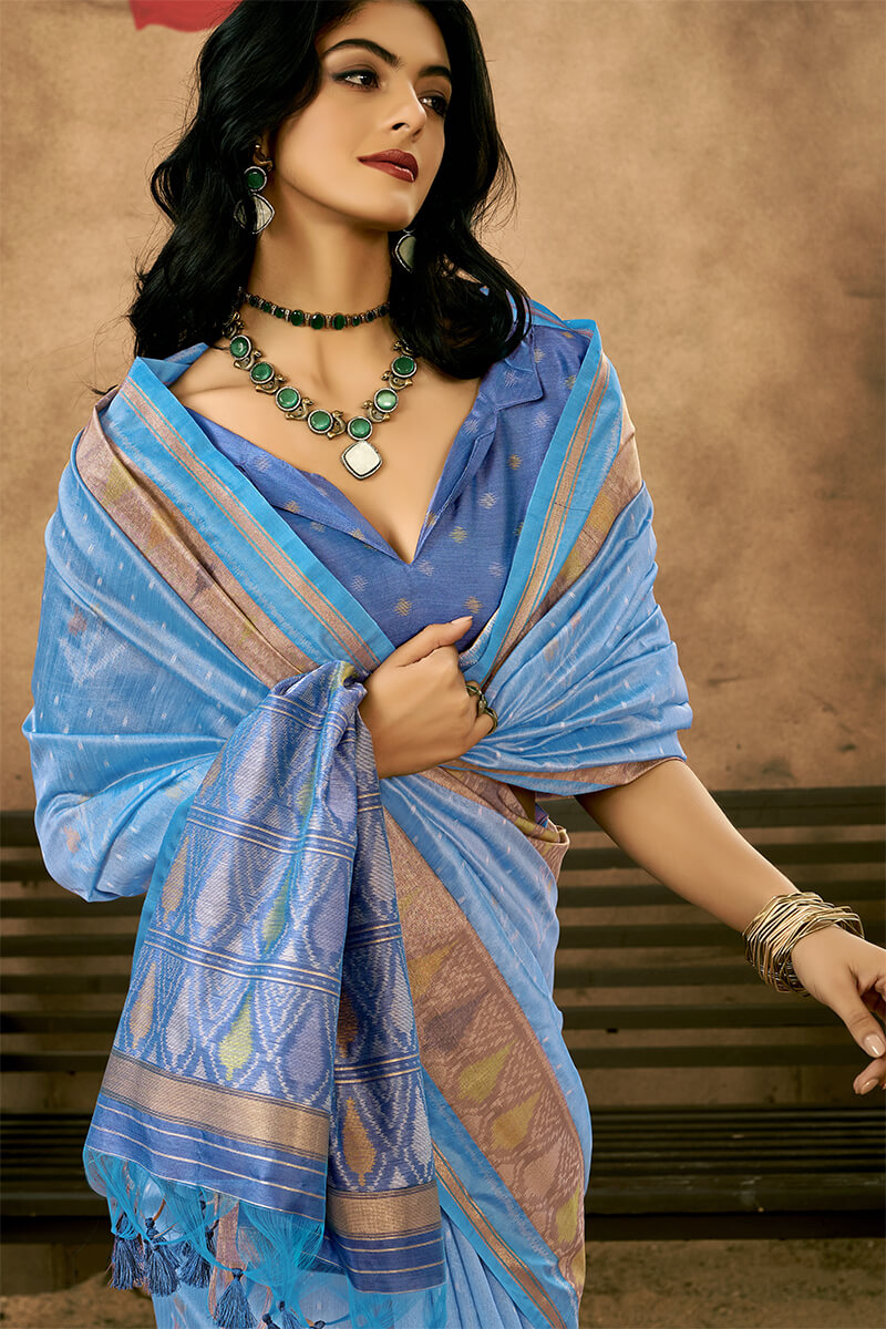 Pleasurable Firozi Soft Banarasi Silk Saree With Dazzling Blouse Piece