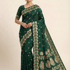 Emerald Green Silk Saree with Regal Gold Zari Floral & Peacock Border
